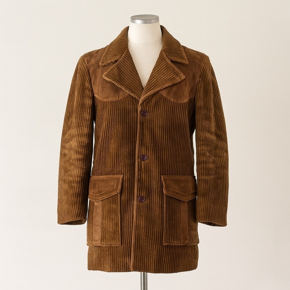 Vagabond Jacket Mens 38 Medium Brown Corduroy Barn Coat Vintage 70s Ranch Lined